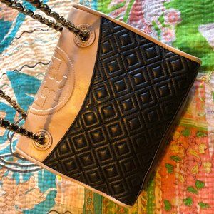 tory burch rose and black leather